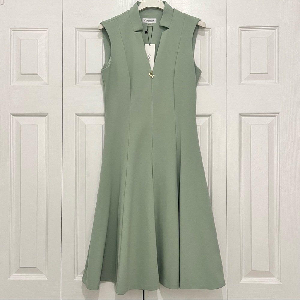 Calvin Klein Sleeveless A-Line Dress in Sage Mint - Picture 1 of 4